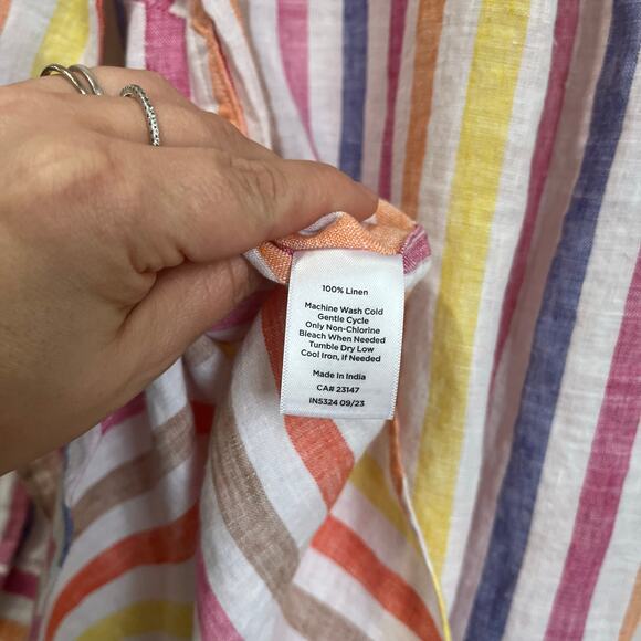 Talbots Petite Striped Linen Button Down Shirt 100% Linen Size M Petite - Picture 8 of 10